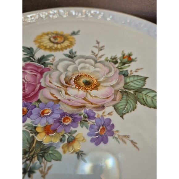 Limoges White with Raised Floral Design Gold Trim Footed Cake Plate/Cake Stand - Picture 4 of 16